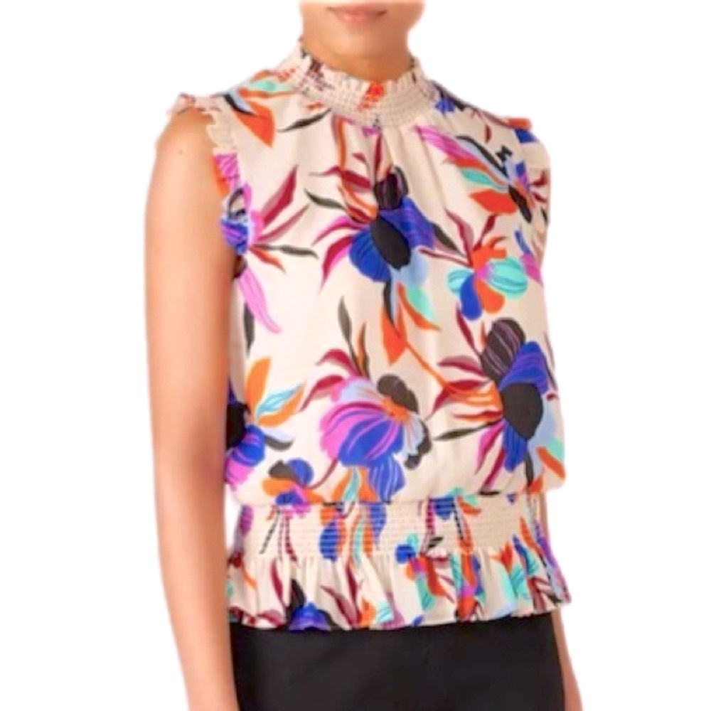 NWOT J.Crew Floral Smocked Sleeveless Ruffled Blouse Size 6